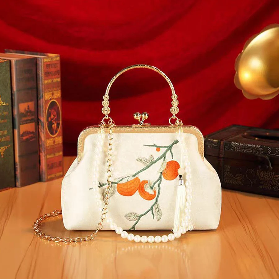 

Сумка на плечо с вышивкой хурмы в китайском стиле, элегантная сумка в стиле ретро, маленькая квадратная сумка для свадебной вечеринки, женский вечерний клатч с клипсой
