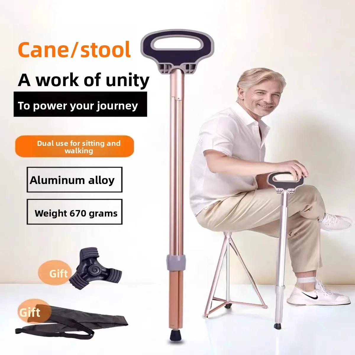 

New Crutch Stool Outdoor Foldable Crutch Chair Elderly Walking Aid Lightweight Hiking Cane