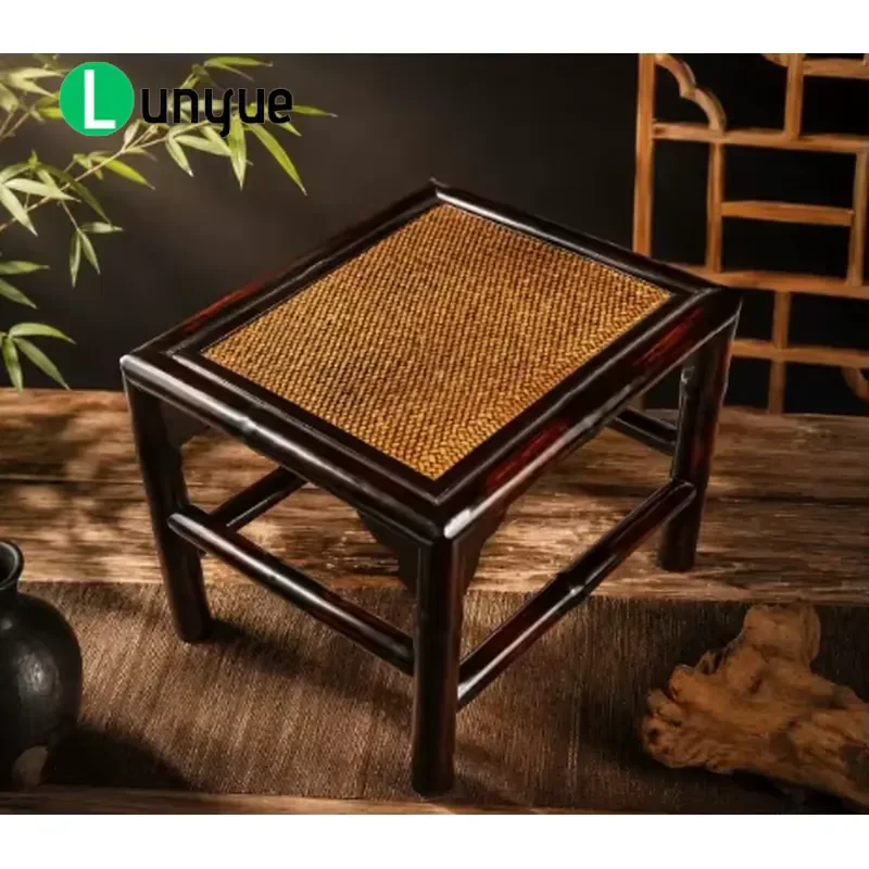 Eco Friendly Chinese Bamboo Storage Basket Dark Retro Rattan Seat Folk Art Zen Style Low Price Wholesale