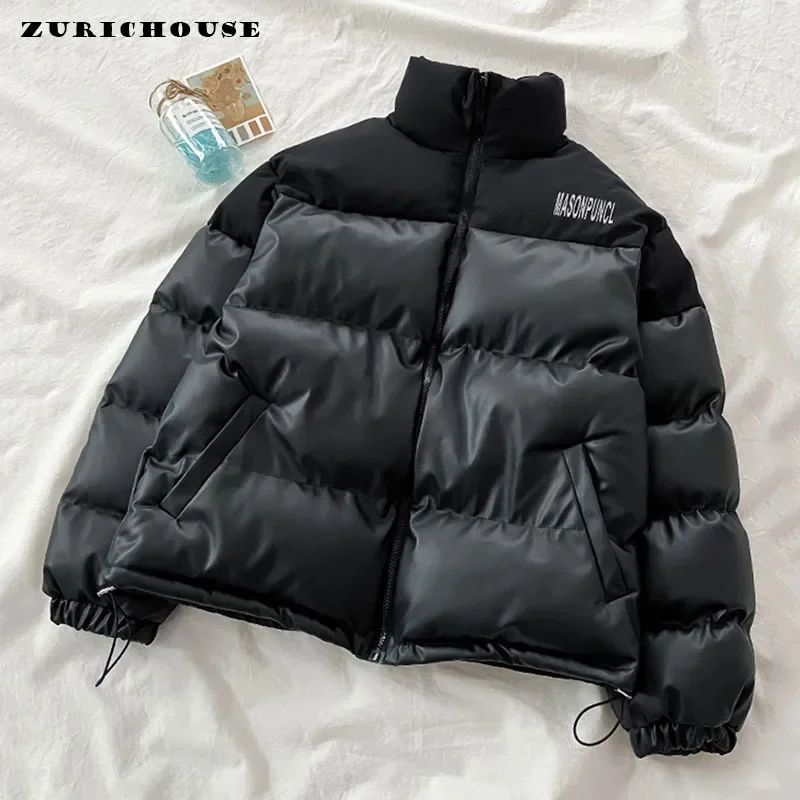 

ZURICHOUSE Black PU Leather Parka Women's Warm Thick Winter Coat New Fashion Loose Wild Casual Faux Leather Puffer Jacket