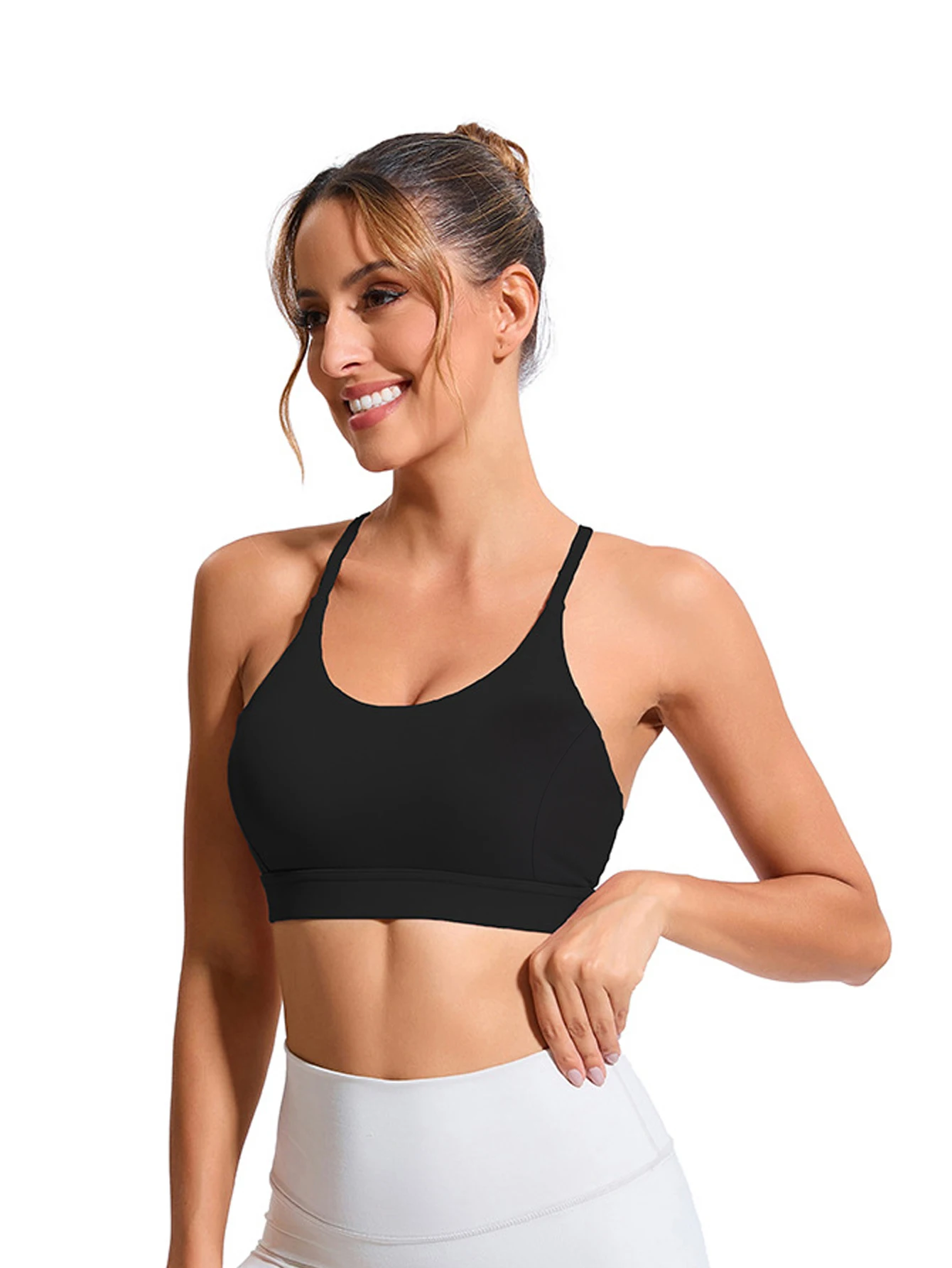 Thin-strap beautiful back sports bra for women, no underwire, shockproof, outerwear bra, tank top style for running, yoga, and fitness