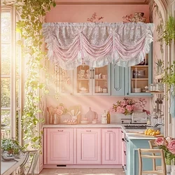 Korean Romantic Pink Flower Ruffled Lace Small Curtain Pink Tie up Adjustable Sheer Window Drapes For Living Room and Bedroom
