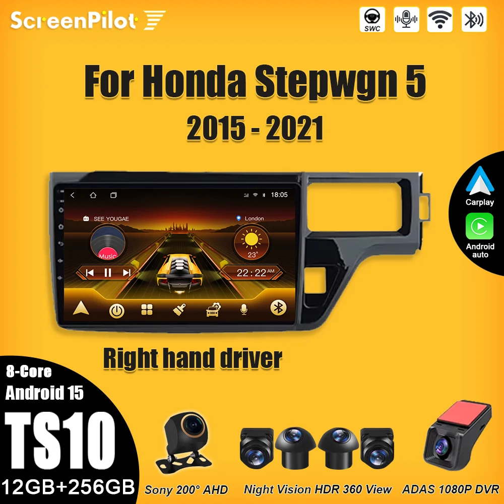 For Honda Stepwgn 5 2015 2016 - 2021 Android 16 Right hand driver 2 din Multimedia Video Player Carplay Touch Screen Wifi 5G