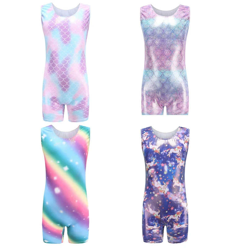 

Girls Ballet Leotards For Kids Tank Unitard Printing Slim Scoop Neck Gymnastics Bodysuit Dance Costumes Sportswear Sleeveless