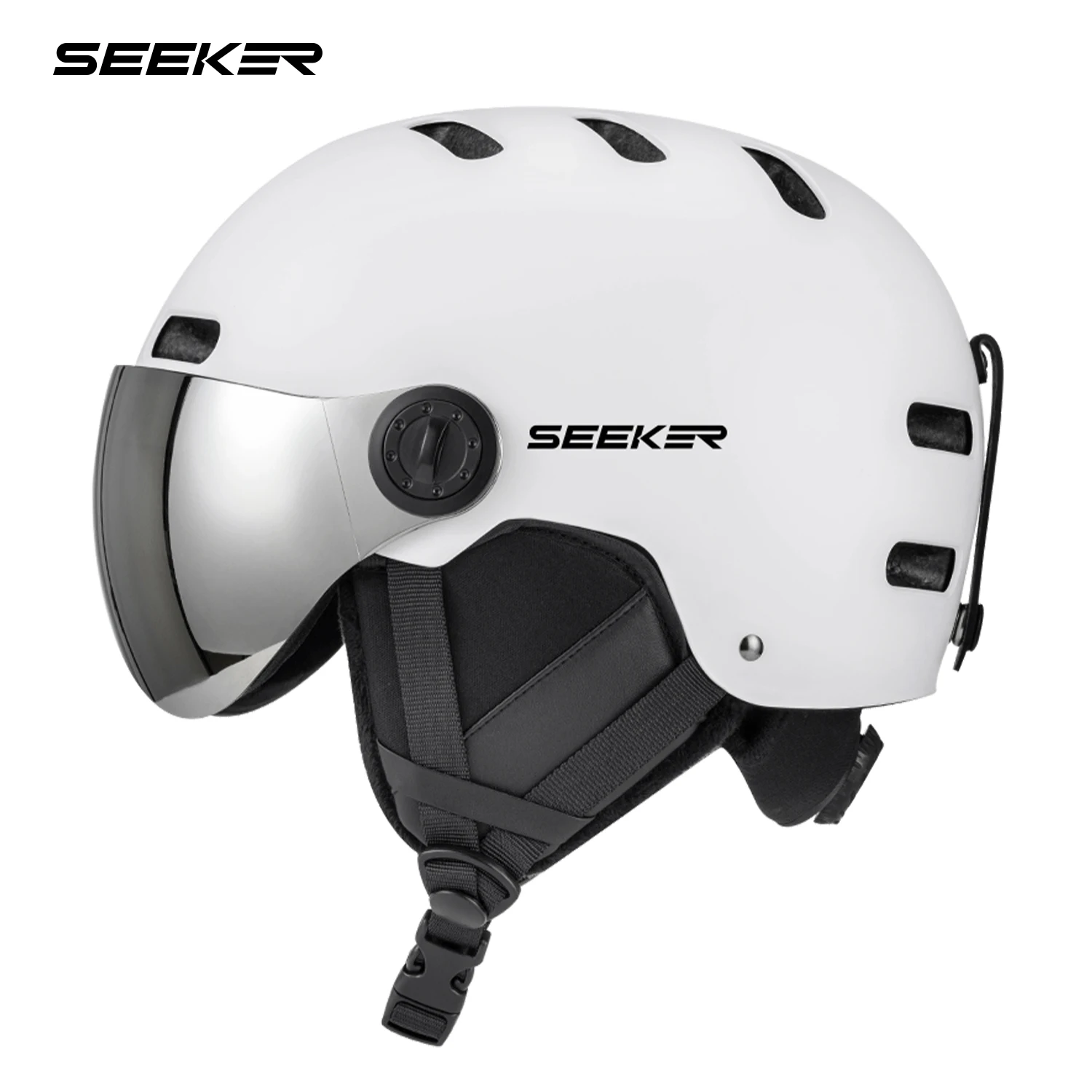 seeker大人用スキーヘルメット-レンズ付き-シングル・ダブルボードスキーヘルメット-男女兼用-暖かい-調節可能な頭囲-スノースポーツヘルメット