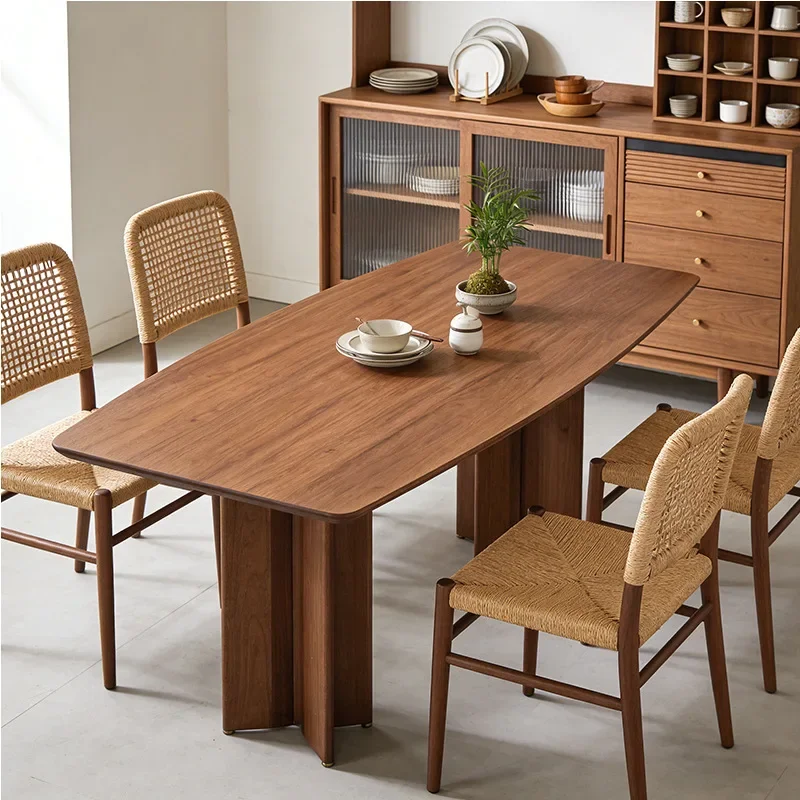 Dining table combination light luxury all solid wood rectangular dining table Song