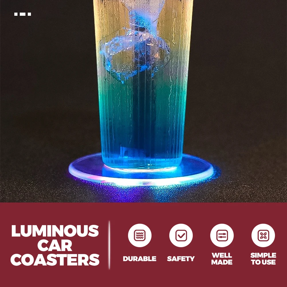 

2Pcs LED Light Up Cup Coasters Non Slip Pc Material Car Bar Table Coaster for Drinks Home Use Coasters for Drinks