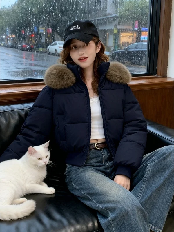 

American Sle ort Casual Hooded Cotton Jaet Women's Spring High Sensation Slimming Warmth Bread Coat Outerwear