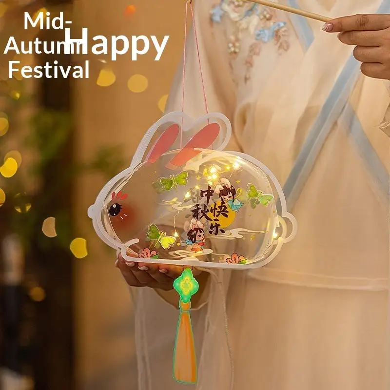 Mid Autumn Festival LED Rabbit Lantern Cute Cartoon Pattern Warm Glow Light For Holiday Celebration Kids Gift Home Decor