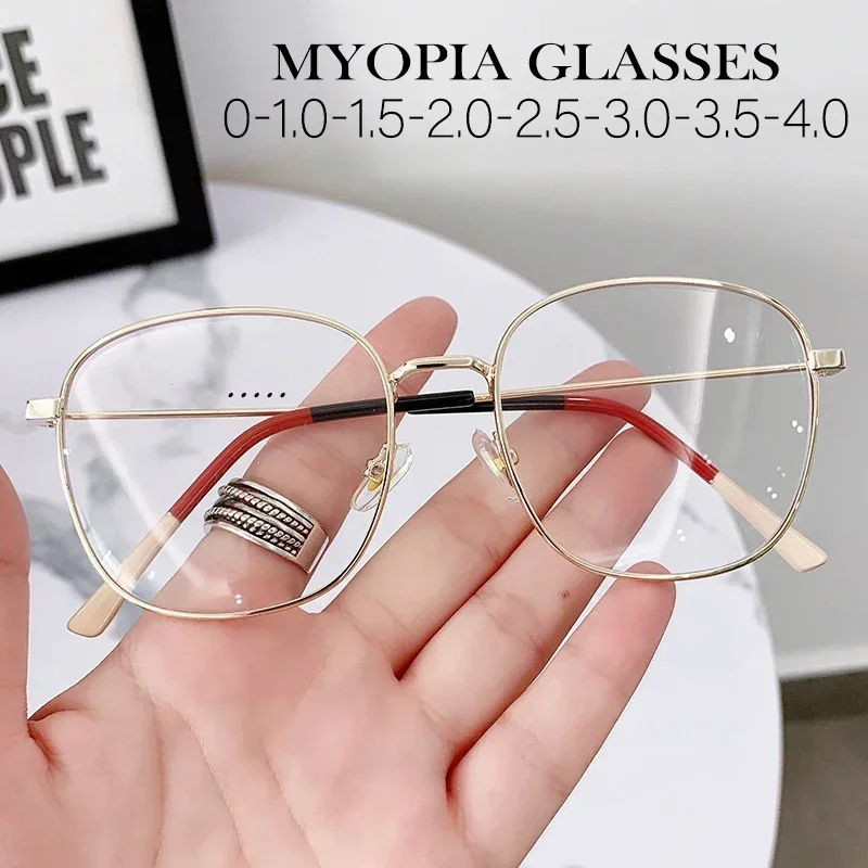 Anti Blue Light Myopia Glasses for Men Women Oversized Square Black Gold Metal Frame Computer Reading Eye Protection