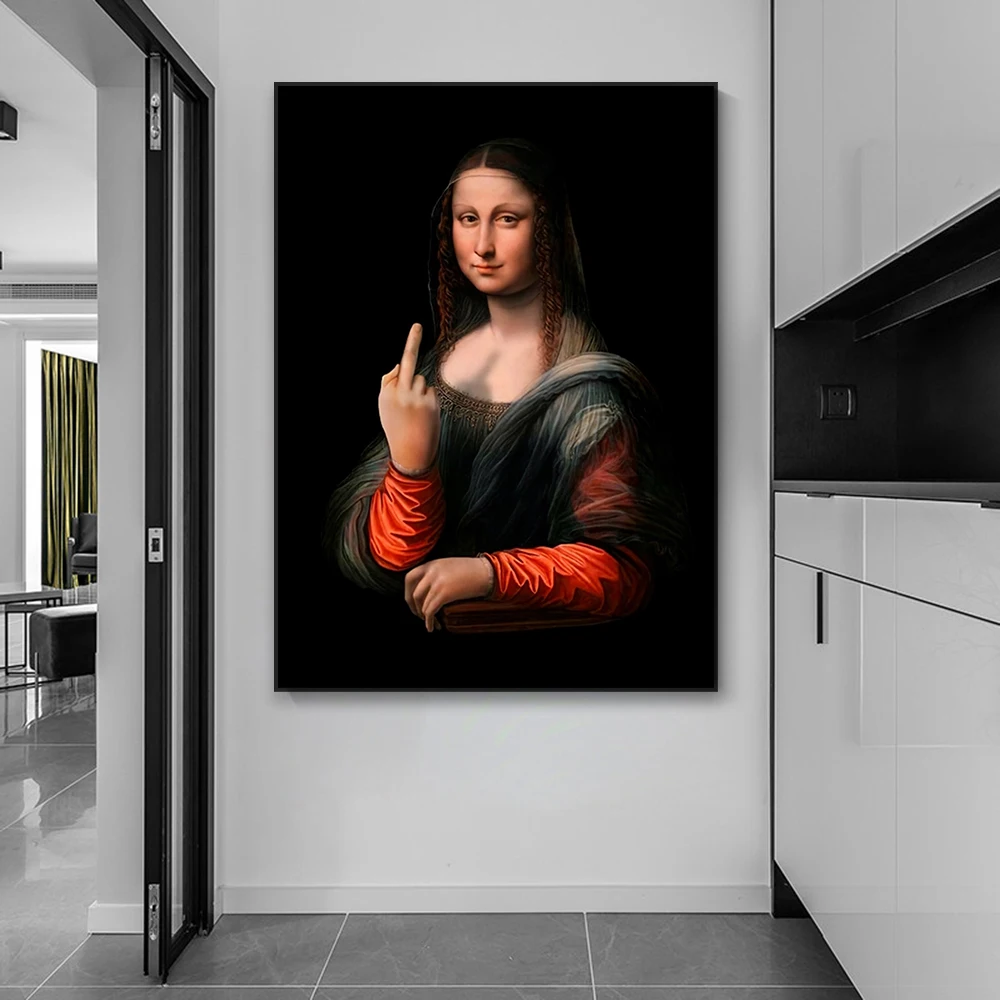 Funny Mona Lisa Portrait Oil Painting Prints Poster Mona Lisa Drinking To Poster Altered Classic Art Canvas Painting Home Decor