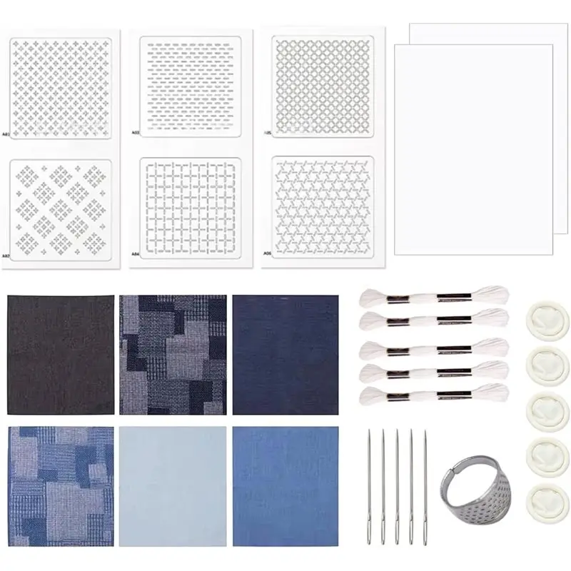 

【ВЫКЛ-ШЕЛЬФ】Швейные принадлежности для ручного квилтинга, набор для начинающих, водорастворимые узоры и джинсовая ткань, набор для вышивания