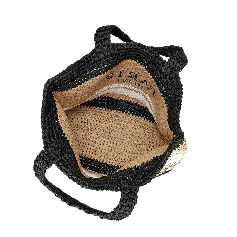 Spring/Summer Handmade Paper Striped Woven Tote Bag Women's Summer Beach Straw Style Travel Beach Bag Casual Bali Handbag Purses