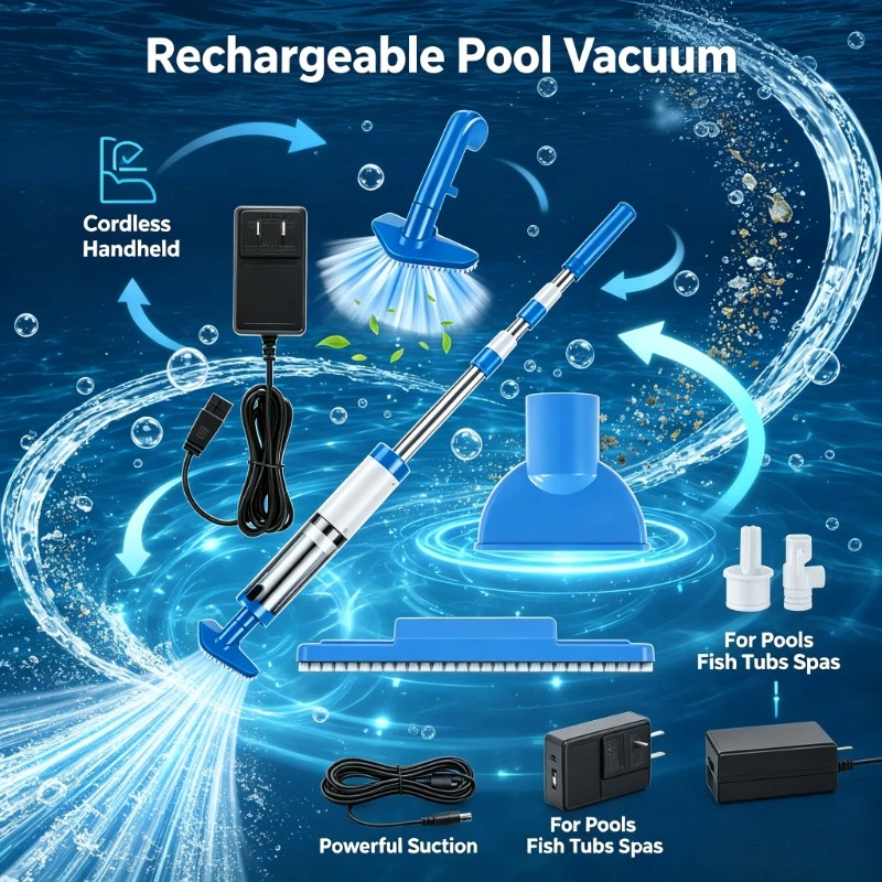 NEUER Kabelloser Wiederaufladbarer Pool-Staubsauger, Handgerät für Schwimmbäder, Fischbecken, Spas und Whirlpools