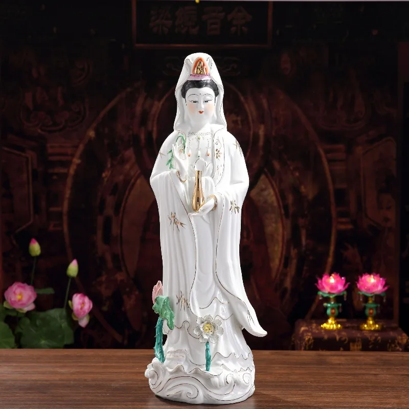 

Ceramic South Sea Guanyin Bodhisattva Standing Statue Handmade Sculpture Home Decoration