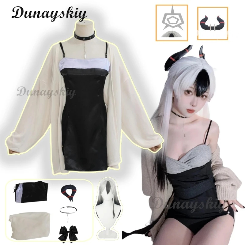 Anime Blue Archive onikata kayoko Cosplay Costume Clothing Headwear sexy Black Dress With sweater sexy dress wig headwear cos