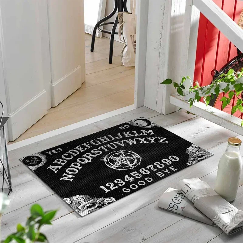 Gothic Witch Carpet Mat Mystic Symbols Skeleton Cats Ouija Board Occult Pattern Black White Rug Home Decoration Welcome Mat