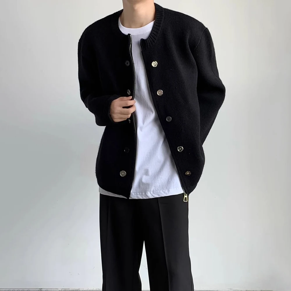 

2025 Winter New Men's Solid Color Long-Sleeved Cardigan Sweater American Retro Fashion Trend High Street Casual Loose Men's Top