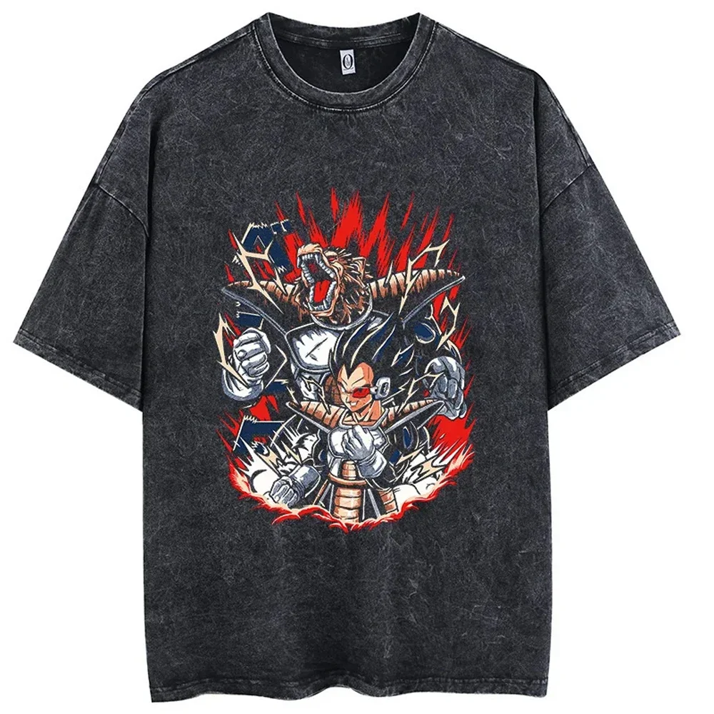 Hip Hop Men Summer Vintage T-Shirt Streetwear Japanese Anime Dragon Ball Print T Shirt Harajuku Cotton Casual Tshirt Women Black