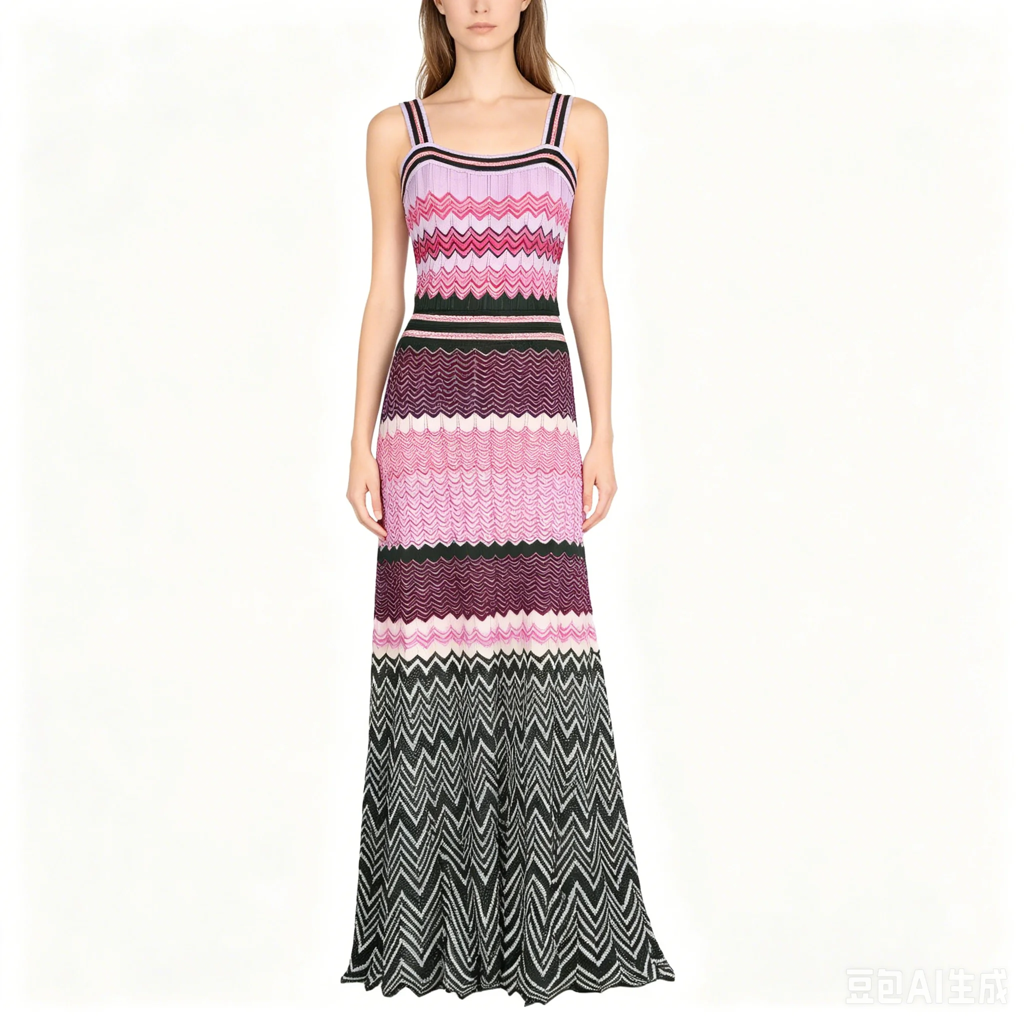 High quality spring and summer new suspender sleeveless elastic knitted socialite's striped geometric medium length women dress