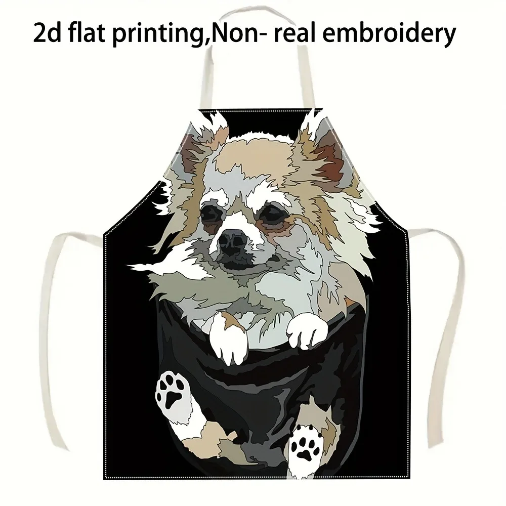Cool Sunglasses Dog Apron - Stylish Monochrome Pet Portrait Pattern Design Apron for Trendy Kitchen Decor