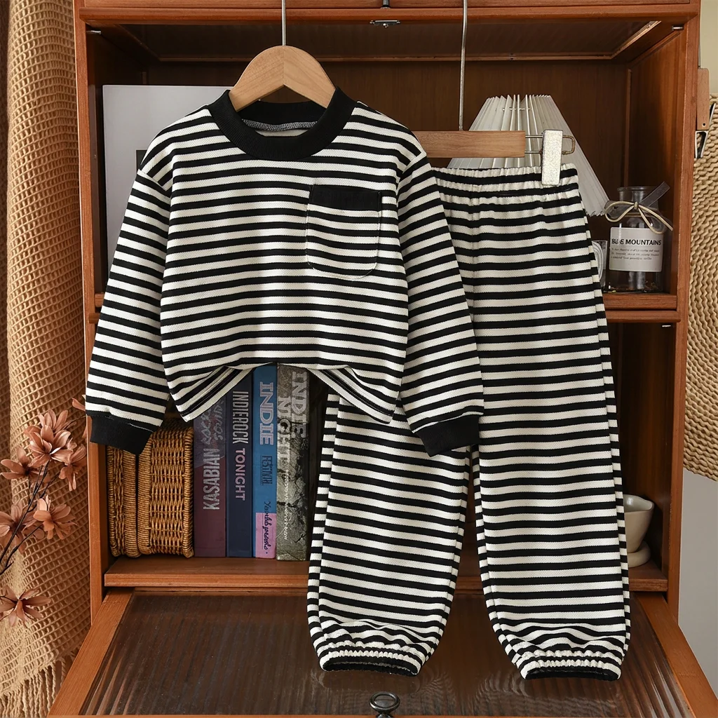 Autumn Promotion Korean Fashion Striped Suit Long Sleeved Sweatshirt+pants Two-piece Set