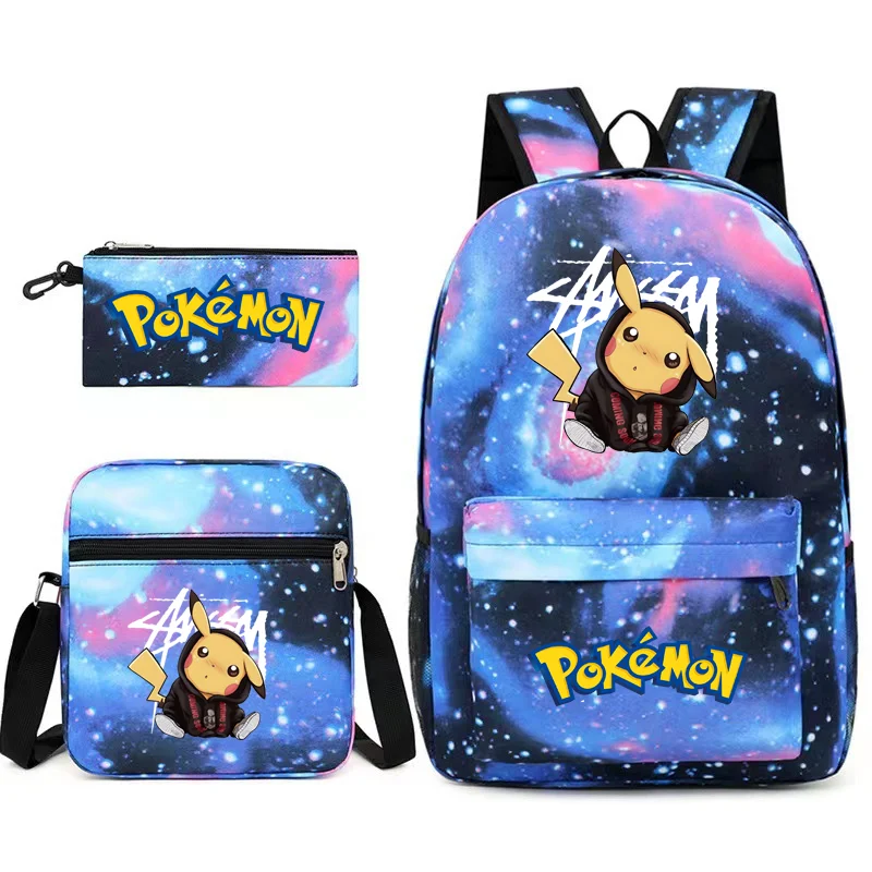 3pcs Pokemon Backpack Cartoon Anime Fashion Pikachu Schoolbag 3D Print Kindergarten Pencil Case for Teenager Shoulder Bag Gift