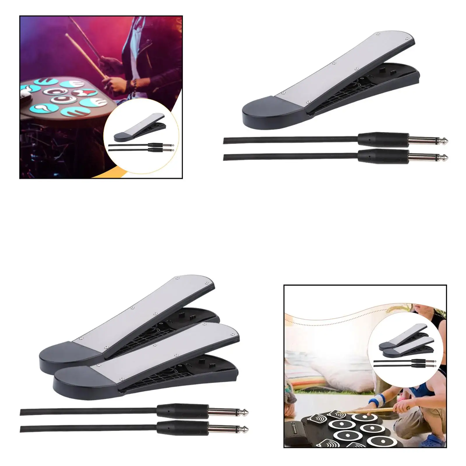 

Drum Pedal Versatile Training Equipment Repairing Replacement Practice Pad with Connect Cable Accessory Black Foot Pedal