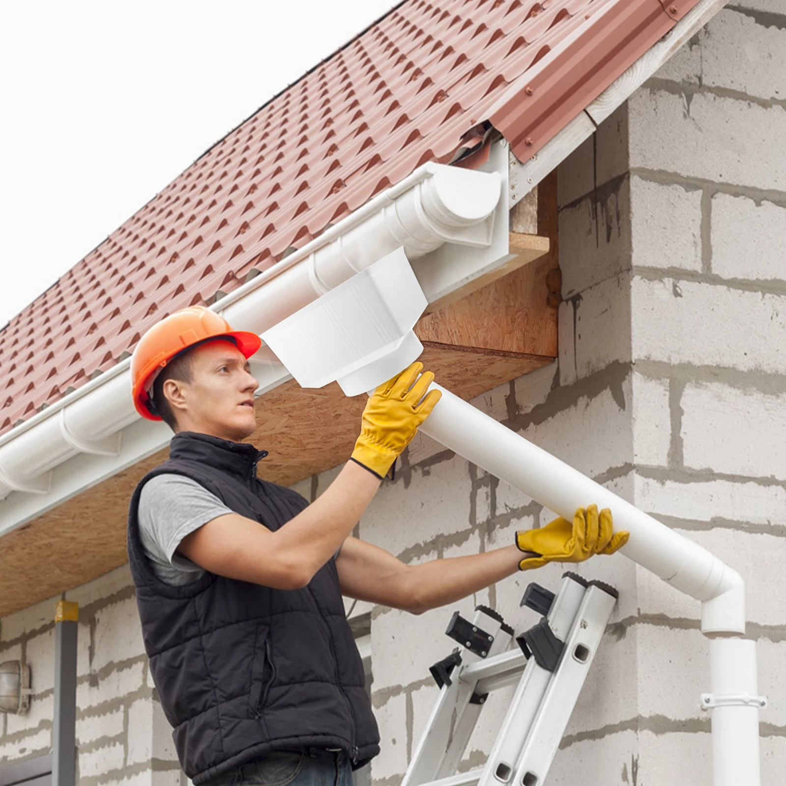 

PVC Rainwater Bucket 200mm White Downspout Connector Universal Accessory Rainwater Drainage for Roof Drainage System