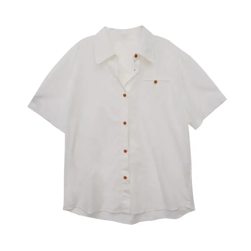 Office Lady White Blouse 2025 Women's Clothes Camisas De Mujer Simple Loose Thin Shirts Short Sleeve Vintage Summer Blouses Tops