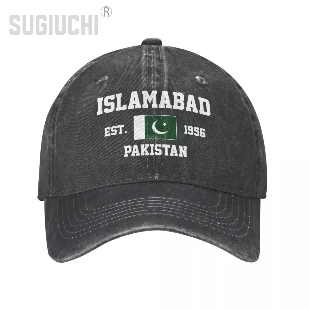 Flag of Pakistan EST.1956 Islamabad Unisex Adult Charcoal Washed Denim Baseball Cap Men Vintage Cotton Dad Patriotic Trucker Hat