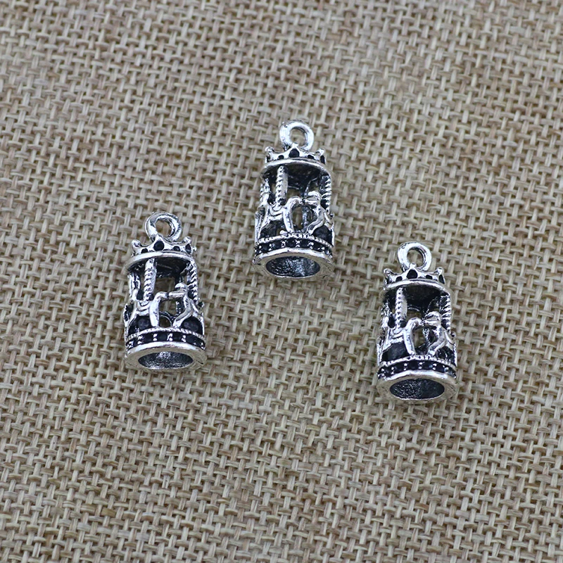 8pcs/Lot 15x22mm Antique Silver Color 3D Carousel Charms Pendant For Jewelry Making DIY Jewelry Findings