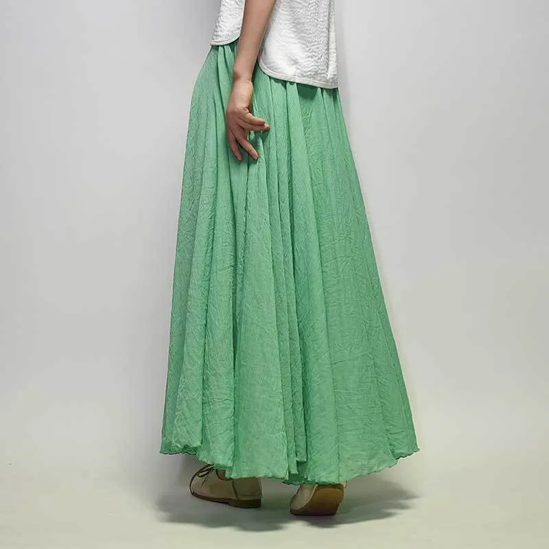 

Summer New Women's Cotton Linen Long Skirt Loose A-Line Pleated Pure Color Half Body Skirts Casual Fashion Ladies Skirts