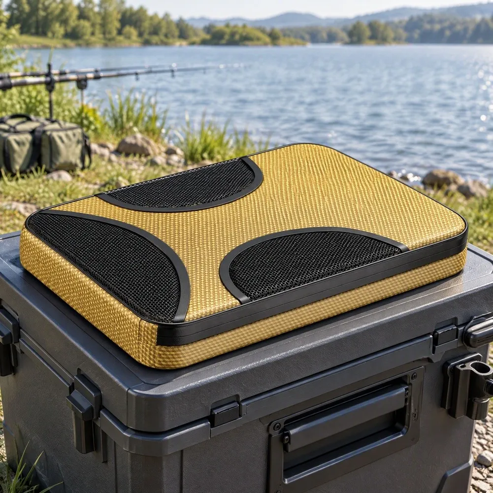 Thickened Memory Foam Seat Pad for Fishing Boxes with Air Circulating Mesh Waterproof Coating and Grip Enhancing Base
