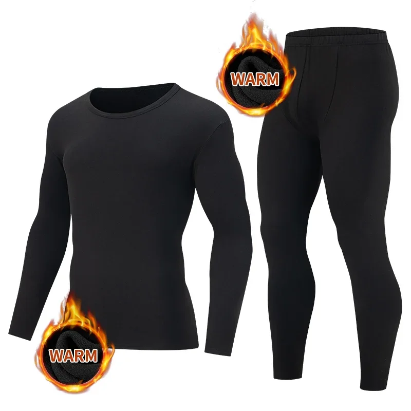 Two piece autumn and winter men's black casual warm underwear set, sports skiing bicycle comfortable round neck set