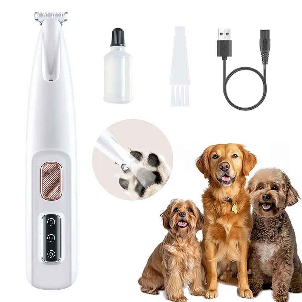 Tondeuse électrique pour animaux de compagnie, avec lumière LED, étanche, pour pieds d'animaux, à faible bruit, pour chat, chien, visage, pied, oreille, hanche, patte