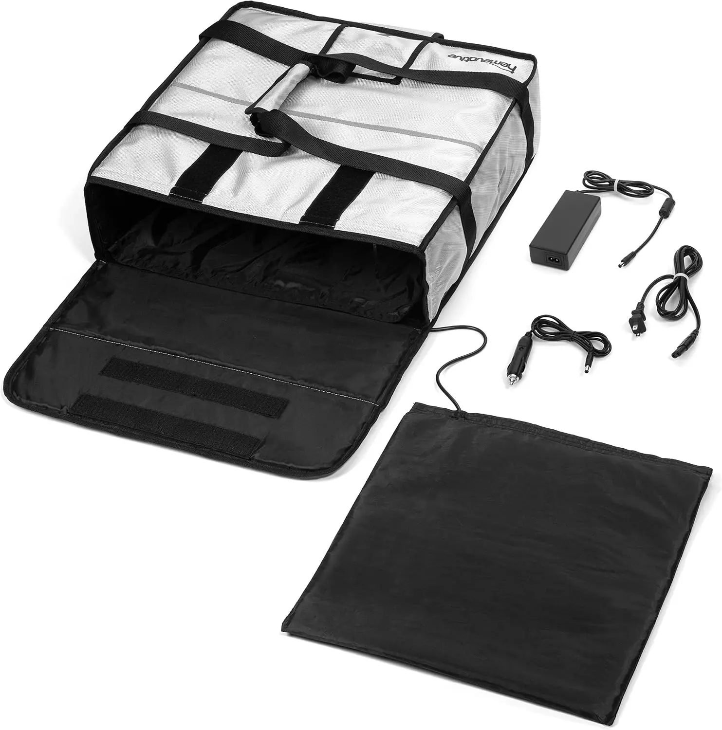 Electric Heated & Insulated Pizza Delivery Bag with AC/DC Plugs, UL-Certified, Holds 3 Large Pizza Boxes, Rear Cord Storage