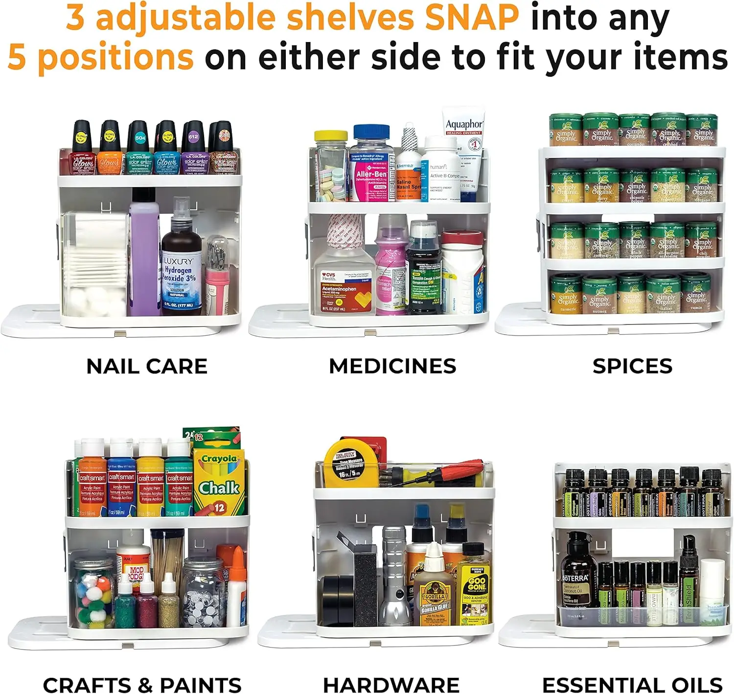Spice Rack Organizer for Cabinet - Slide & Rotate Seasoning Organizer Adjustable Shelves Storage - Magnetic Modular Design