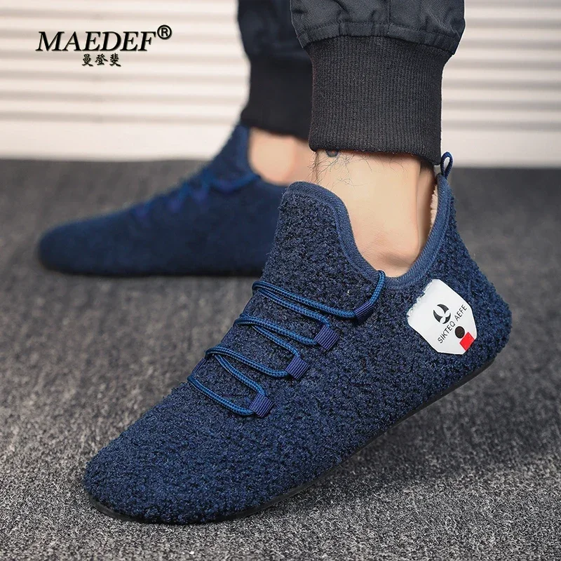 MAEDEF Winter Shoes Men's Warm Lace Up Lightweight Winter Casual Shoes Men Indoor Plush Bedroom House Cotton Shoe Men Warm Shoes