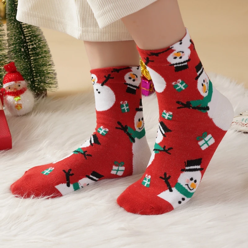 4 pares/set meias de natal algodão confortável fashoin casual respirável meio tubo meia feminino engraçado dos desenhos animados presente quente meias