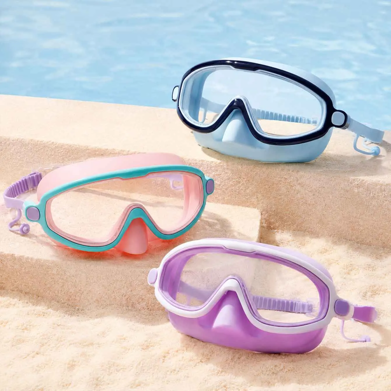 High Definition Anti-Fog Kids Swimming Goggles, Large Frame Soft Silicone Swim Glasses, Cartoon Style for Boys & Girls view 3