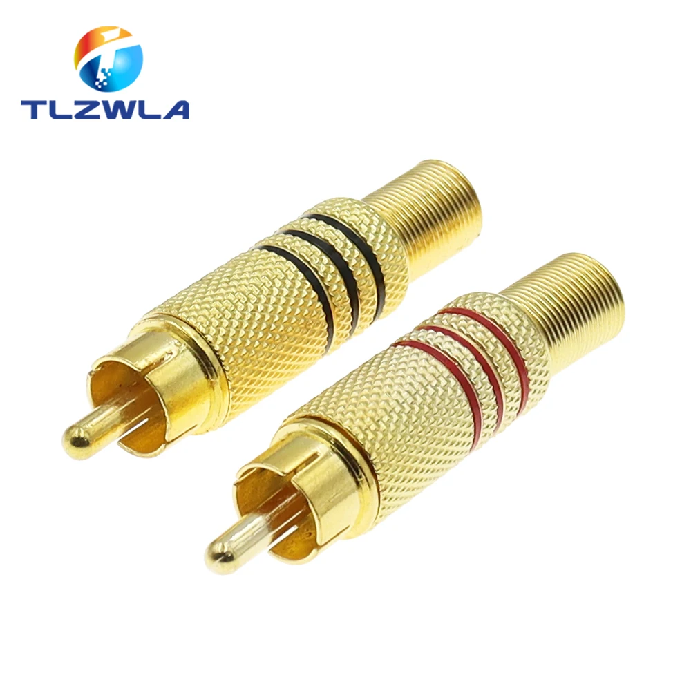 2PCS Gold Red Black Metal Spring RCA Connector Male Jack Plug AV Plugs For PC Audio Vedio Welding DIY Parts