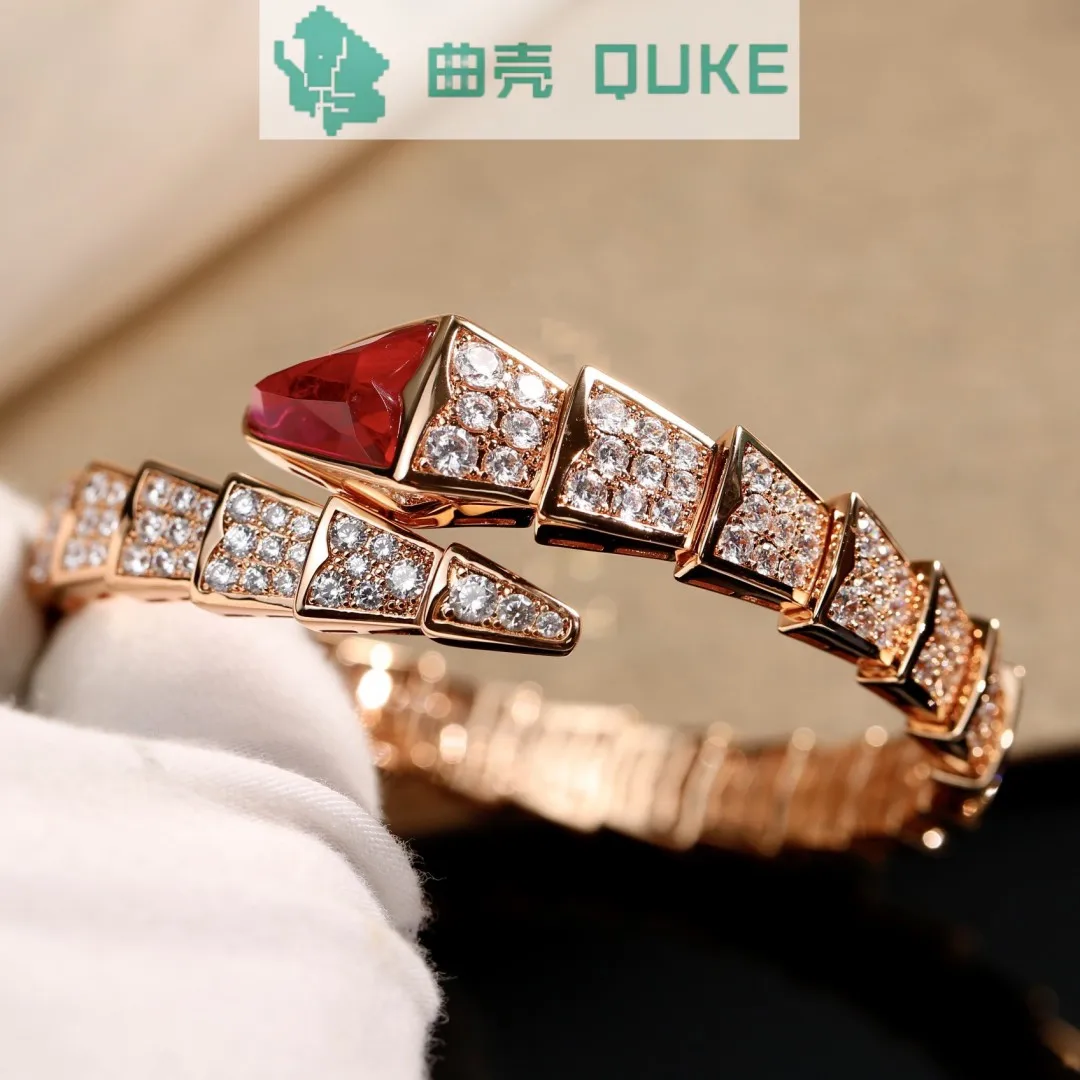 New inlaid three ring imitation red corundum snake bone rose gold ring for women's bracelet, luxurious, grand, and luxurious