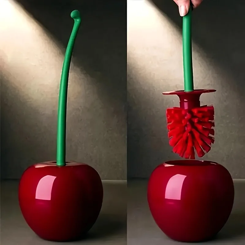 

Cute Cherry Shaped Toilet Brush with Holder, Creative Bathroom Cleaning Brush, Hidden Bristles, Decorative Toilet Brush for Home