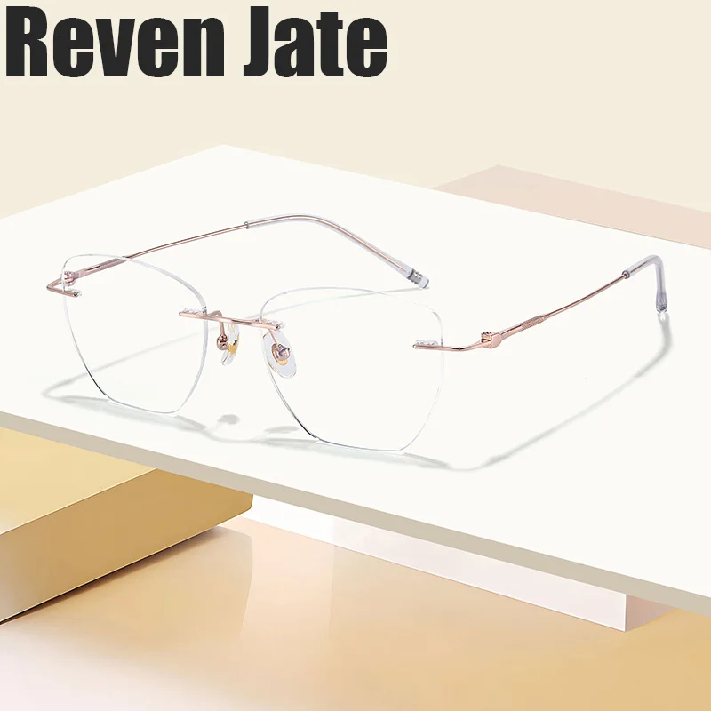 

Reven Jate 6019 Pure Titanium Rimless Woman Glasses Frame Optical Prescription Eyeglasses Men Eyewear Fashion With Custom Shape