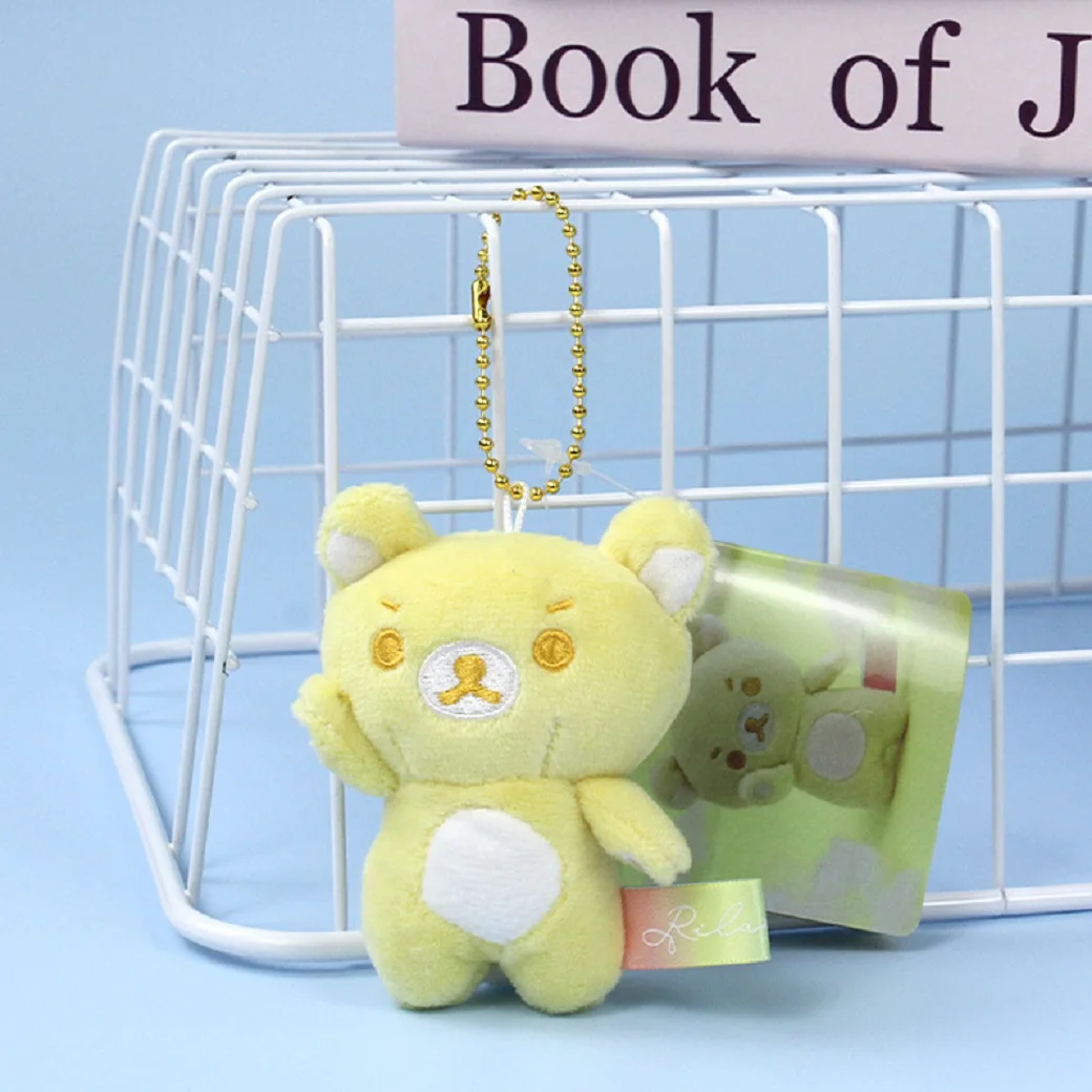 Mini llavero de juguete de peluche Rilakkuma de 9CM, accesorio para después de la lluvia y el sol, oso de dibujos animados suave, bolso de peluche de arcoíris, regalos para niños