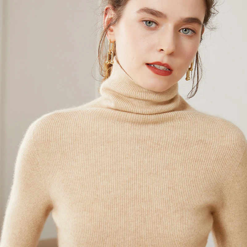 Women 100% Cashmere Pullover 2022 New Arrival Turtleneck Elasticity Sweater Female Warm Soft Basic Jumper Solid Slim Femme