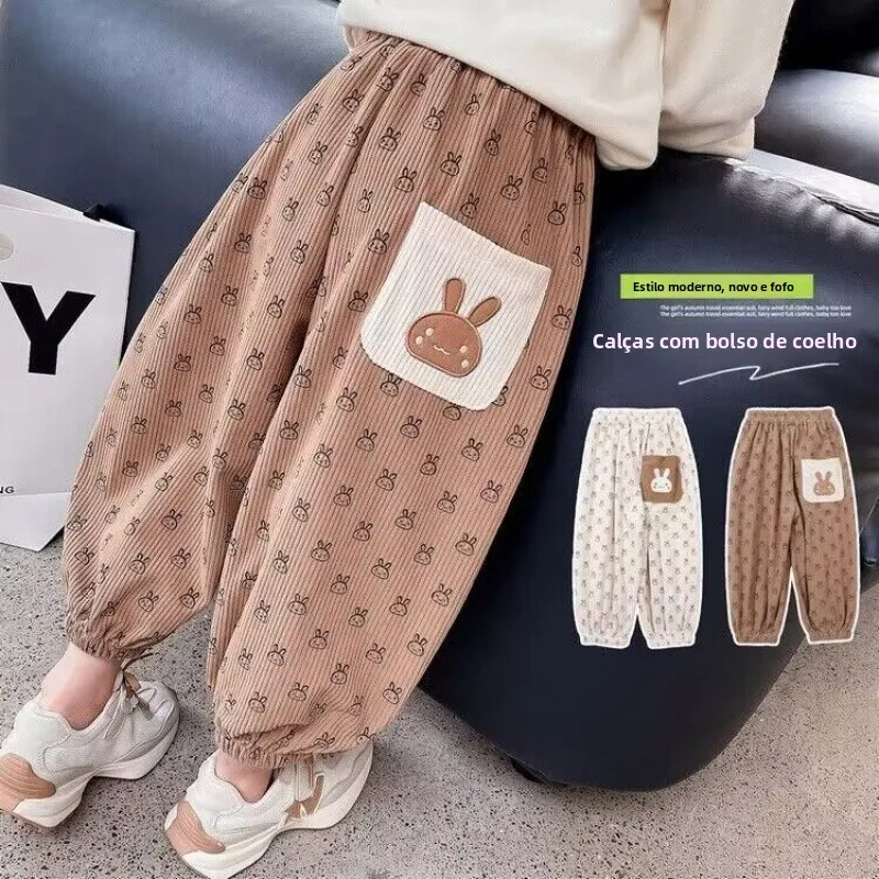 Calças Harem de Corduroy para Crianças Outono/Inverno, Forradas com Fleece, Roupas para Meninos, Calças de Nove Pontos Estilo...