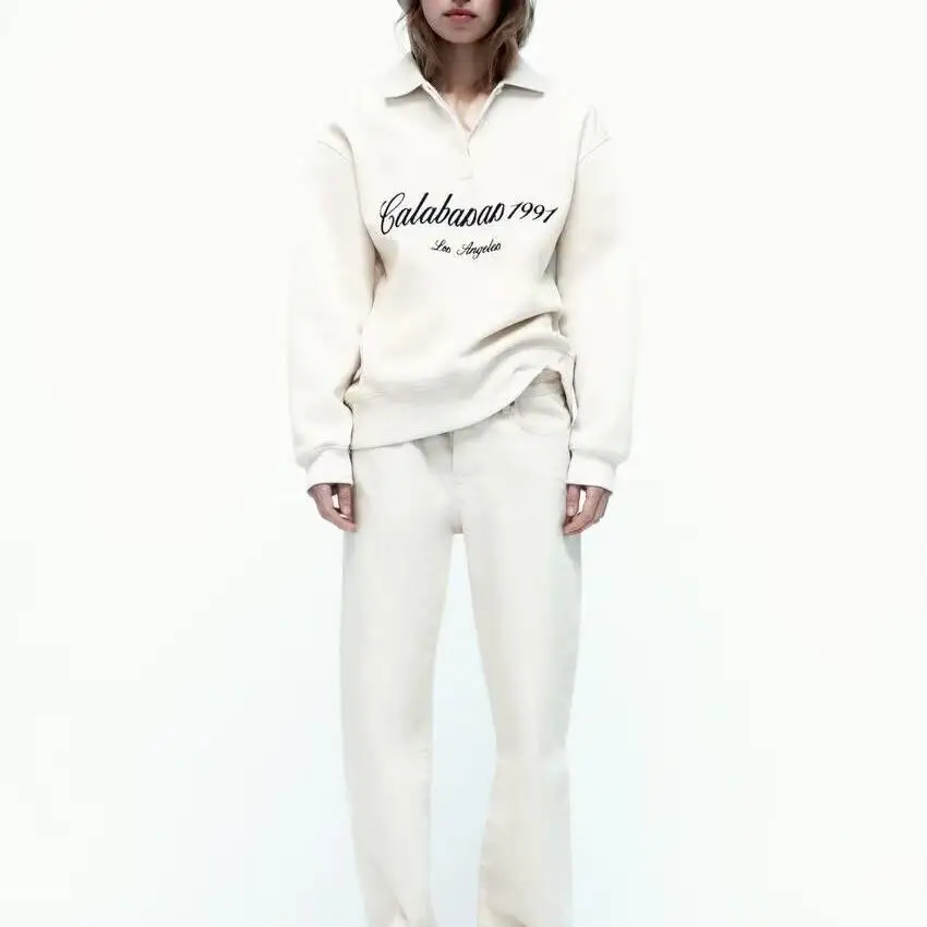 

Loose Ne Printed Sweatirt Spring 2025 Women's Faion College Sle 8-24 Years Old Regular Sve Long Sve