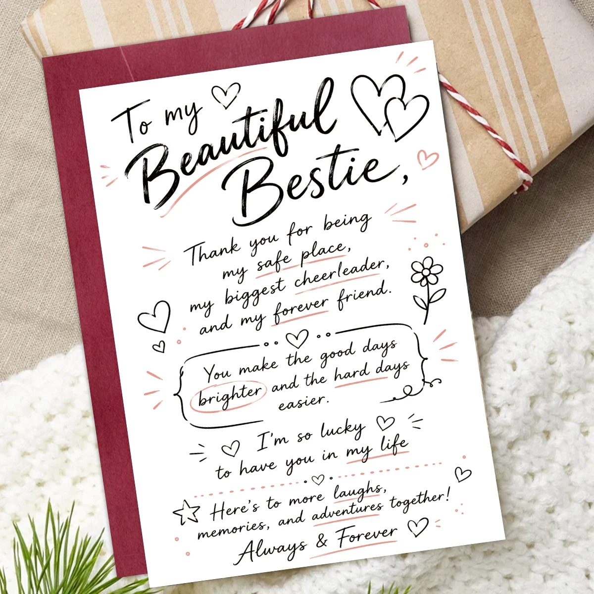 1pc Carte de vœux d'appréciation Bsetie avec enveloppe, carte de vœux d'anniversaire pour meilleure amie, célébration d'anniversaire, cadeau d'amitié